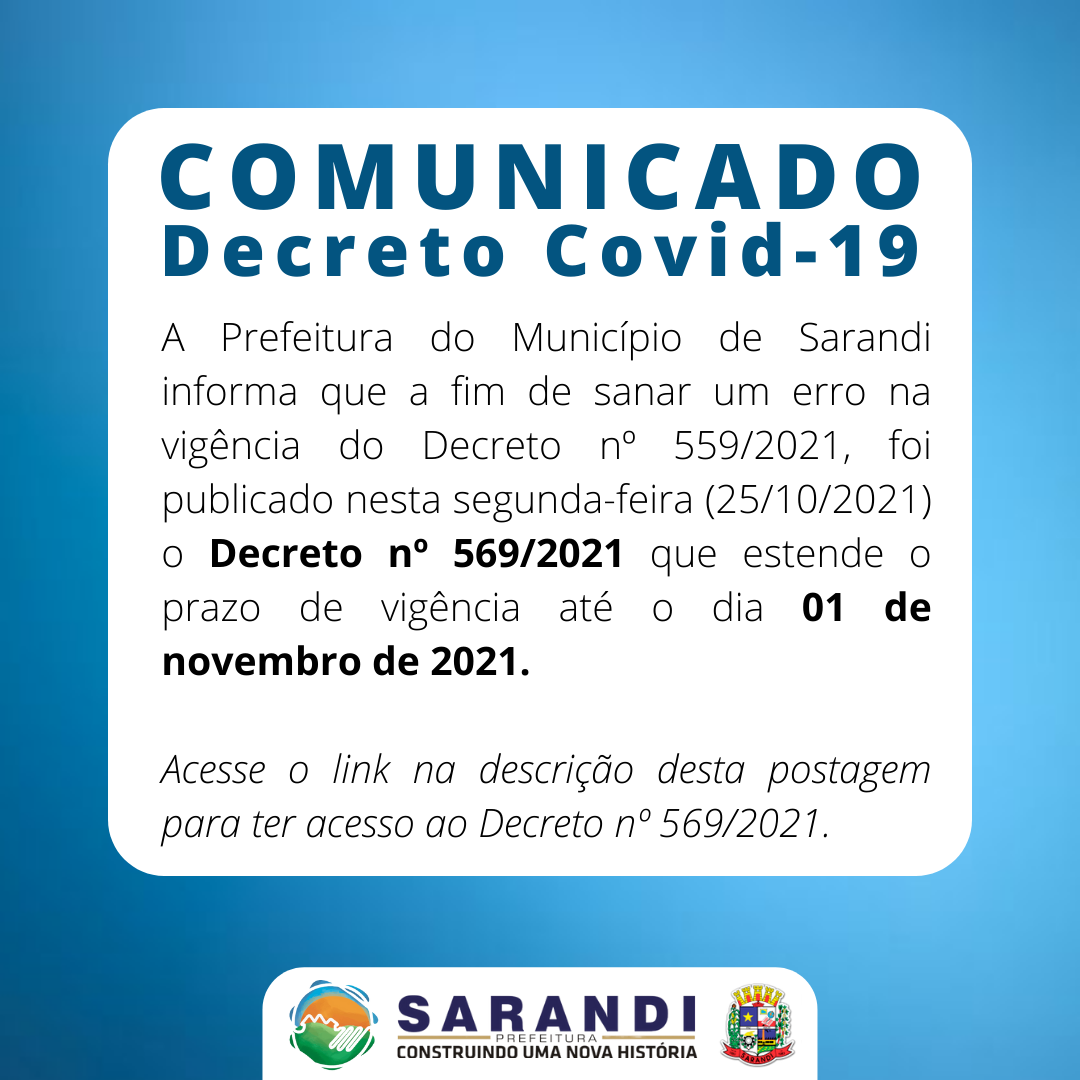 Comunicado referente ao Decreto Covid-19